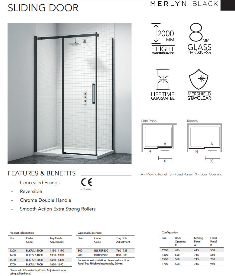 Merlyn Black Shower Sliding Door 1500mm
