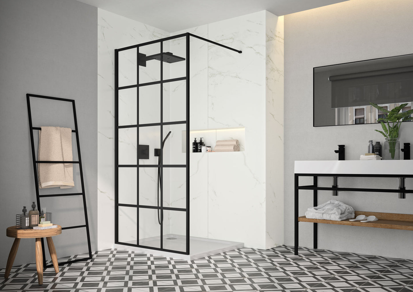 Merlyn Black Squared Showerwall 1000mm