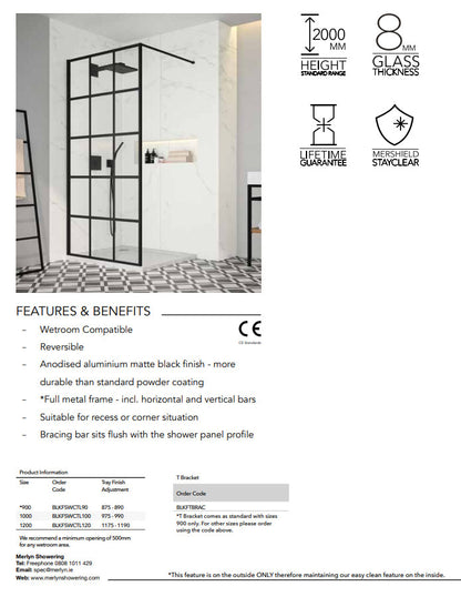 Merlyn Black Squared Showerwall 1000mm