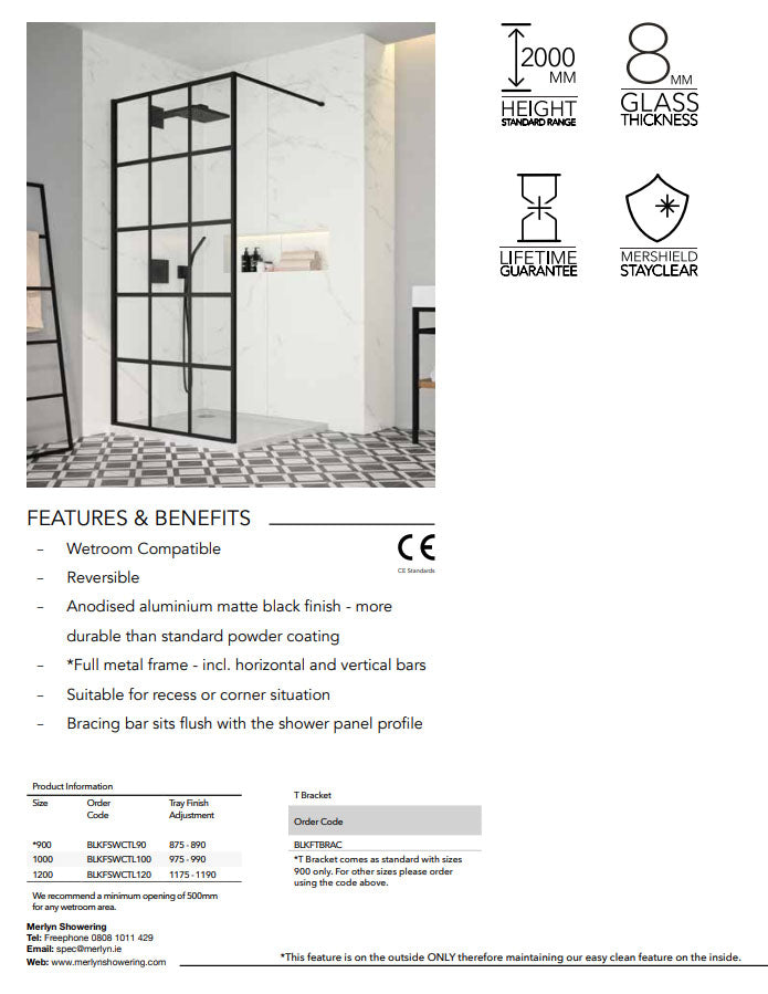 Merlyn Black Squared Showerwall 1200mm