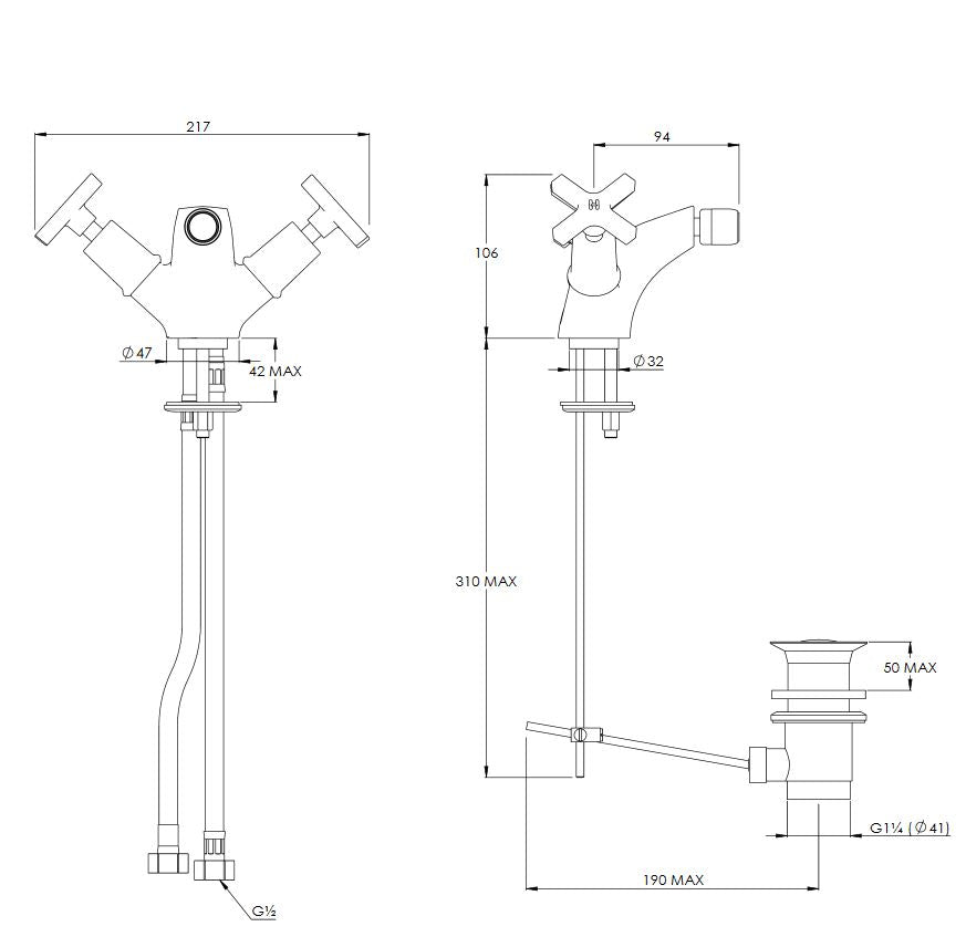 Lefroy Brooks Mackintosh Monobloc Bidet Mixer & Pop Up Waste (choose finish)