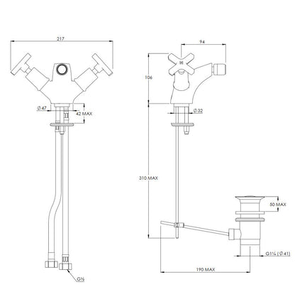 Lefroy Brooks Mackintosh Monobloc Bidet Mixer & Pop Up Waste (choose finish)