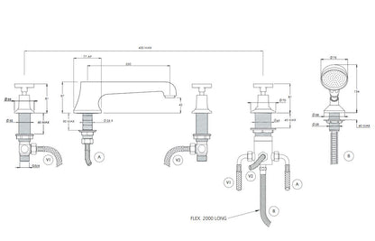 Lefroy Brooks Mackintosh Handle 5 Hole Bath Set with Diverter & Handshower (choose finish)
