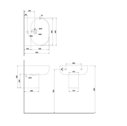 Milan 500mm Wall Mounted One Tap Hole Basin - White Gloss
