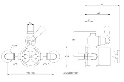 Lefroy Brooks Mackintosh Exposed Thermostatic Shower Valve - A/Gold