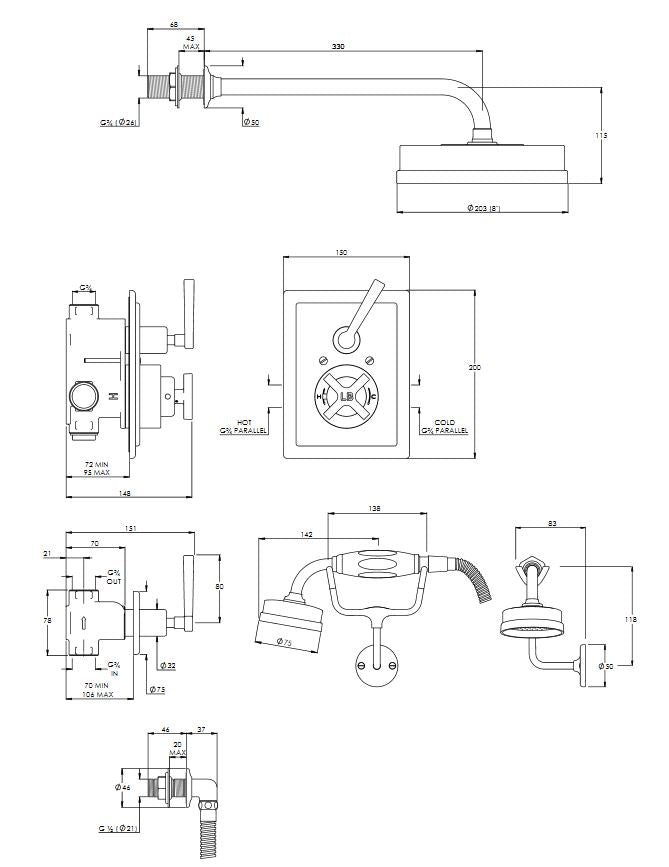 Mackintosh Shower Valve, Fixed Head & Slide Bar - S/Nickel