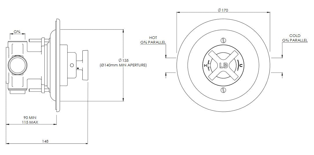 Lefroy Books Mackintosh Concealed Thermostatic Shower Mixer Valve - Silver Nickel