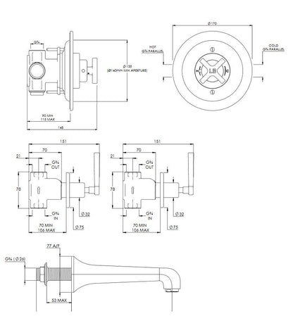Lefroy Brooks Mackintosh Archipelago Thermostatic Bath Shower Mixer - Chrome