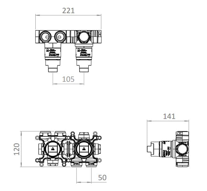 Crosswater Module 3 Outlet Concealed Valve 2500R