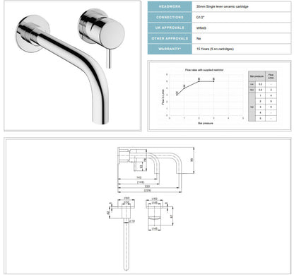 Crosswater MPRO Wall Mounted Basin Mixer Brushed Brass