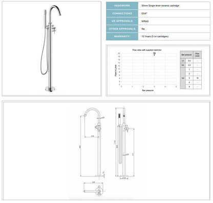 Crosswater MPRO Free Standing Bath Shower Mixer w/ Handset