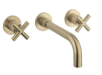 Crosswater MPRO 3 Hole Crosshead Wall Mounted Basin Mixer Brushed Brass