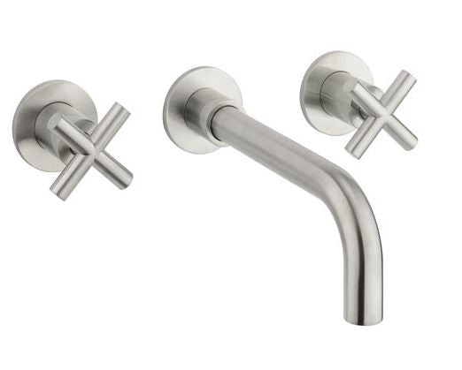 Crosswater MPRO 3 Hole Crosshead Wall Mixer - Brushed Stainless Steel