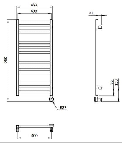 MPRO 430x900mm Towel Warmer Brushed Brass Electric Only
