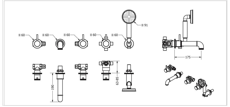 Crosswater MPRO Industrial 5 Hole Wall Bath Shower Mixer