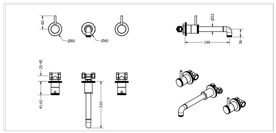 Crosswater MPRO Industrial 3 Hole Wall Mounted Basin Mixer