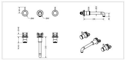 Crosswater MPRO Industrial 3 Hole Wall Mounted Basin Mixer