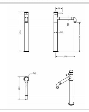 Crosswater MPRO Industrial Tall Monobloc Basin Mixer Unlacquered Brushed Brass