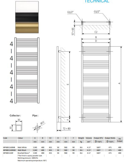 Crosswater MPRO 480 x 1140mm Towel Warmer Matt White