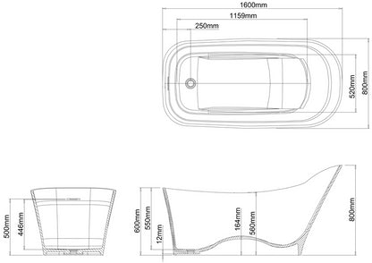 Clearwater Nebbia 1600 x 800mm Natural Stone Bath Satin