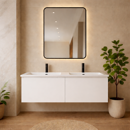 LUXE81 Nile Matte White Cabinet With Matte Stone Basin