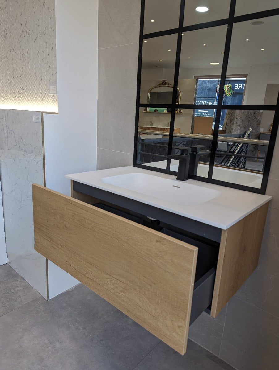 LUXE81 Nile Oak Cabinet With Matte Stone Basin