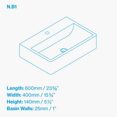 Kast Nilo Basin 600 x 400mm (Choose Colour)