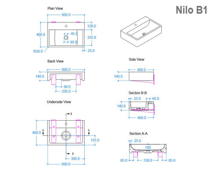 Kast Nilo Basin 600 x 400mm (Choose Colour)