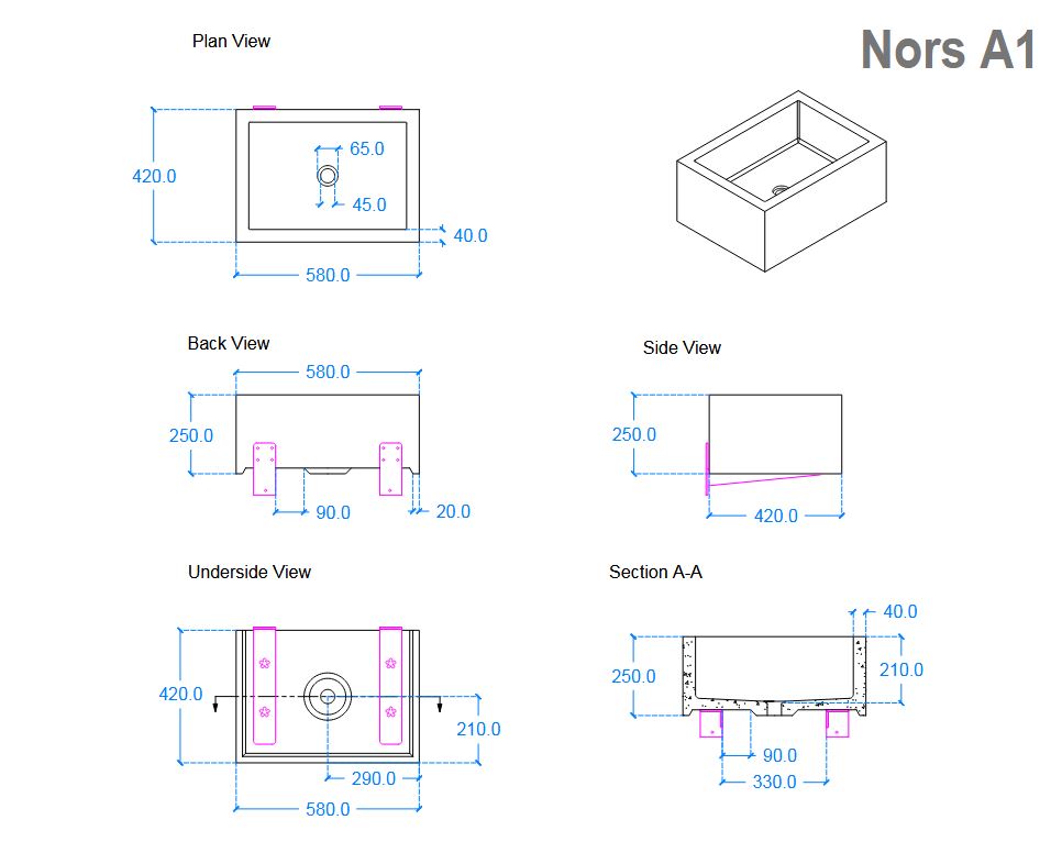 Kast Nors Basin 580 x 420mm (Choose Colour)