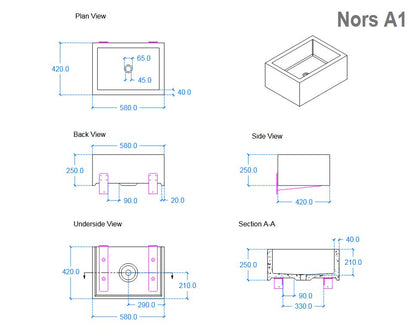 Kast Nors Basin 580 x 420mm (Choose Colour)