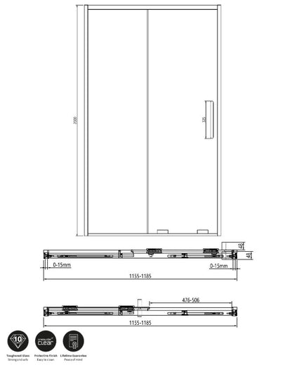 Crosswater Optix 10 Single Sliding Door 1200mm Polished Stainless Steel