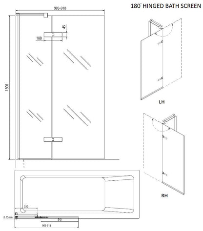 Crosswater Optix Right Hand Hinged Bath Screen With Inline Panel - Polished Stainless Steel