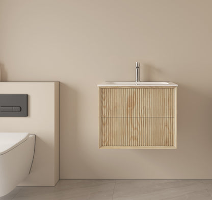 LUXE81 ORA 600 Light Walnut Cabinet With Ceramic Basin