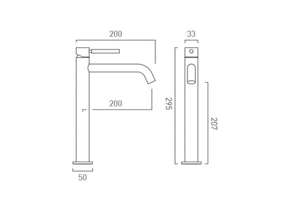 VADO Knurled Accents Slimline Tall Mono Basin Mixer