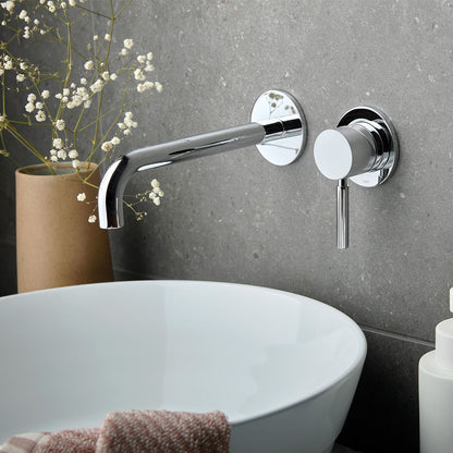 VADO Knurled Accents Slimline Wall Mounted Basin Mixer 180mm Spout