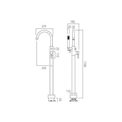 VADO Origins Floor Standing Bath Shower Mixer + Shower Kit