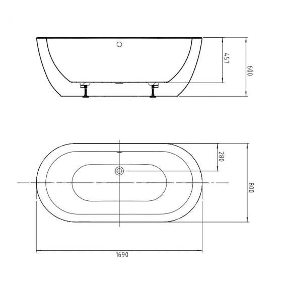 BC Designs Ovali 1690 x 800mm Double Ended Free Standing Bath White Gloss