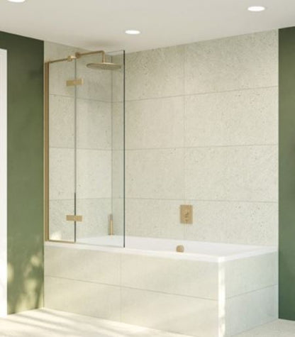 Crosswater Optix Left Hand Hinged Bath Screen With Inline Panel - Brushed Brass