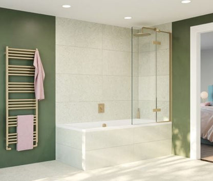 Crosswater Optix Right Hand Hinged Bath Screen With Inline Panel - Brushed Brass