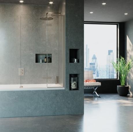 Crosswater Optix Right Hand Hinged Bath Screen With Inline Panel - Brushed Stainless Steel