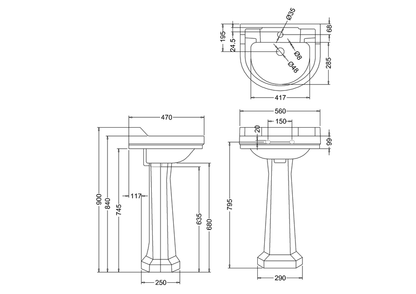 Burlington Round Edwardian 560mm 1 Tap Hole Basin