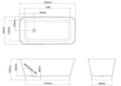 Clearwater Palermo Petite 1524x750mm Clear Stone Bath
