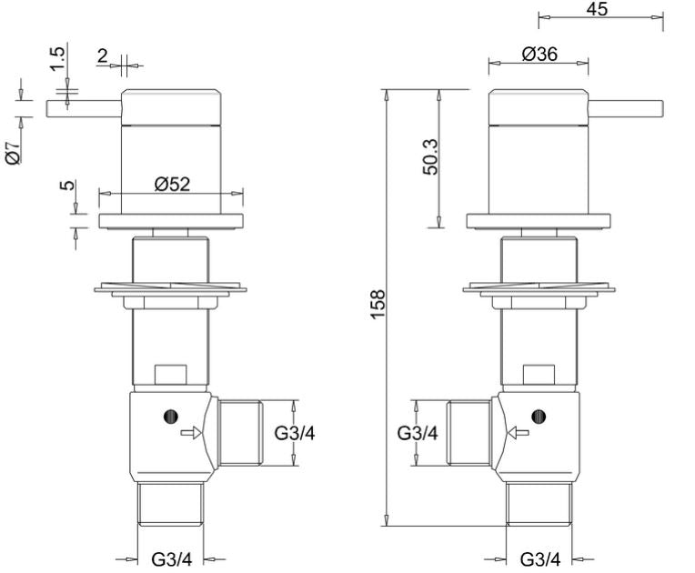 Hoxton Deck Mounted Panel Valves - Brushed Brass Finish