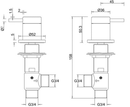 Hoxton Deck Mounted Panel Valves - Brushed Brass Finish