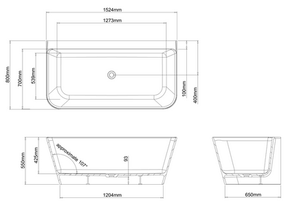 Clearwater Patinato Petite 1524x800mm Back-to-Wall Bath