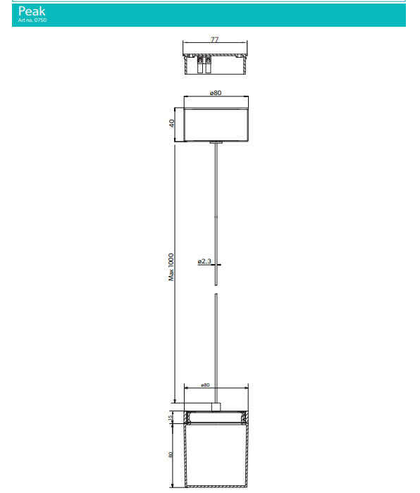 HIB Peak Pendant 80mm x 80mm Light Chrome, White Gloss