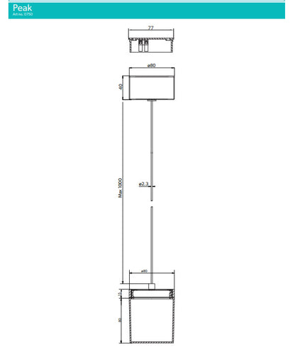 HIB Peak Pendant 80mm x 80mm Light Chrome, White Gloss