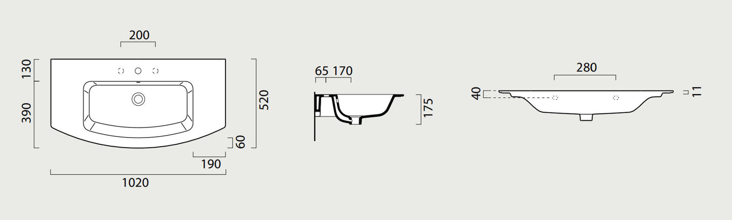 GSI Pura Design 1020 x 520mm Curved Washbasin