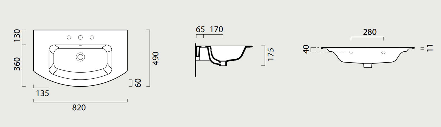 GSI Pura Design 820 x 490mm Curved Washbasin