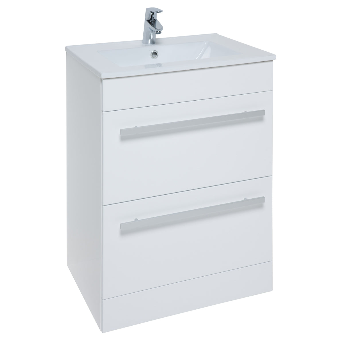 SW6 Purity 600mm Floor Standing 2 Drawer Unit & Ceramic Basin - White